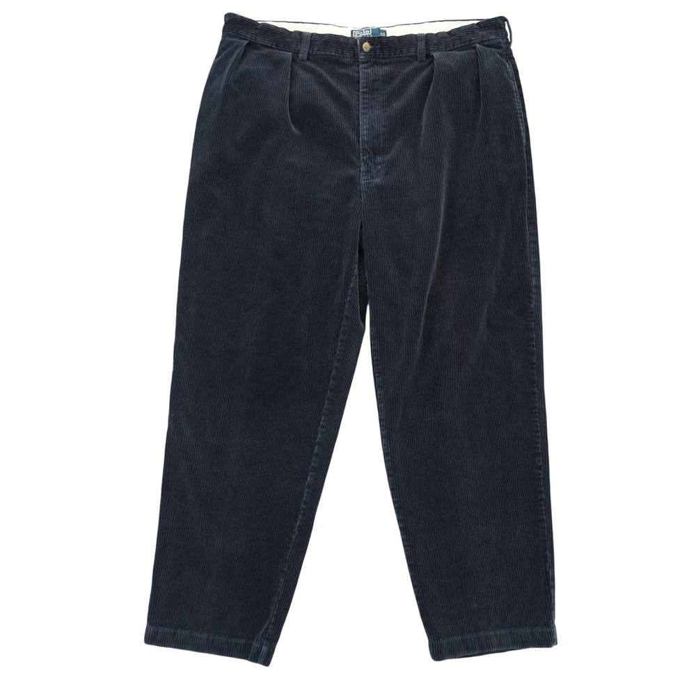 Vintage Polo Ralph Lauren Andrew Pant Men 40x30 Navy Blue Corduroy Pleated